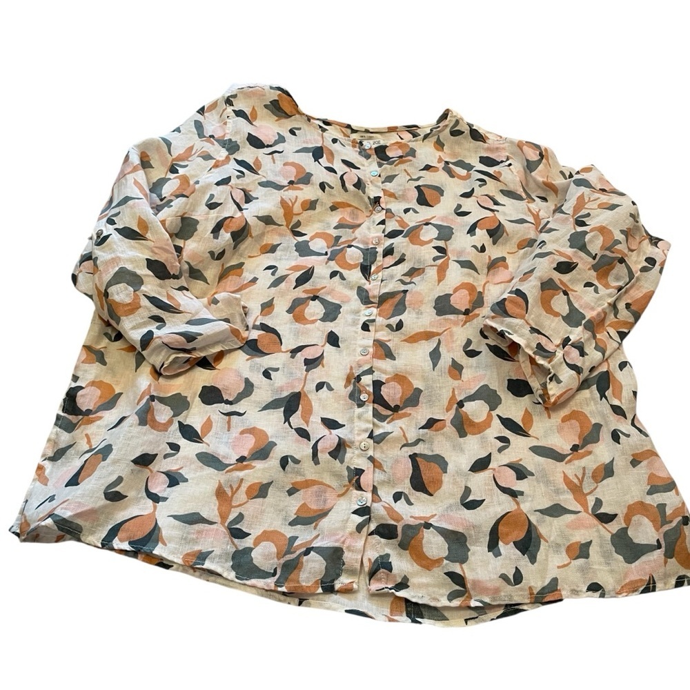 Rachel Zoe Floral- Button front/Tab Sleeves-Plus Size 3X 100% Linen Blouse/Tunic - Picture 6 of 11